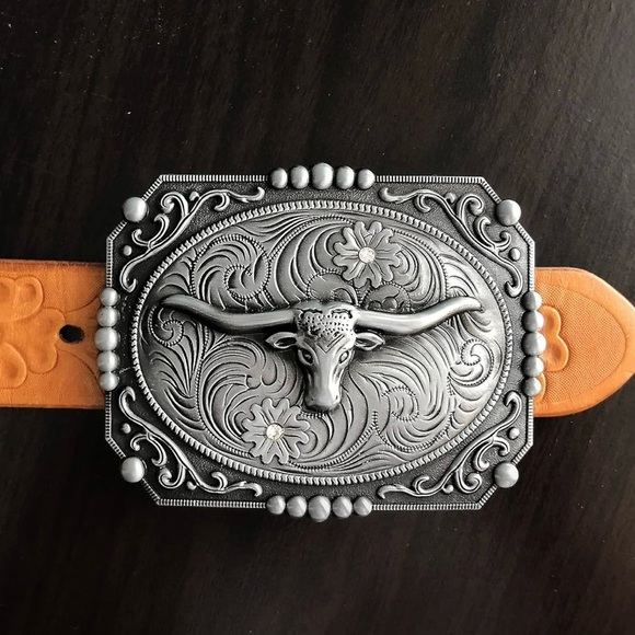 Western Cowboy Belt Buckle Longhorn Texas Bull Horse Buckles for Men - Picture 3 of 5